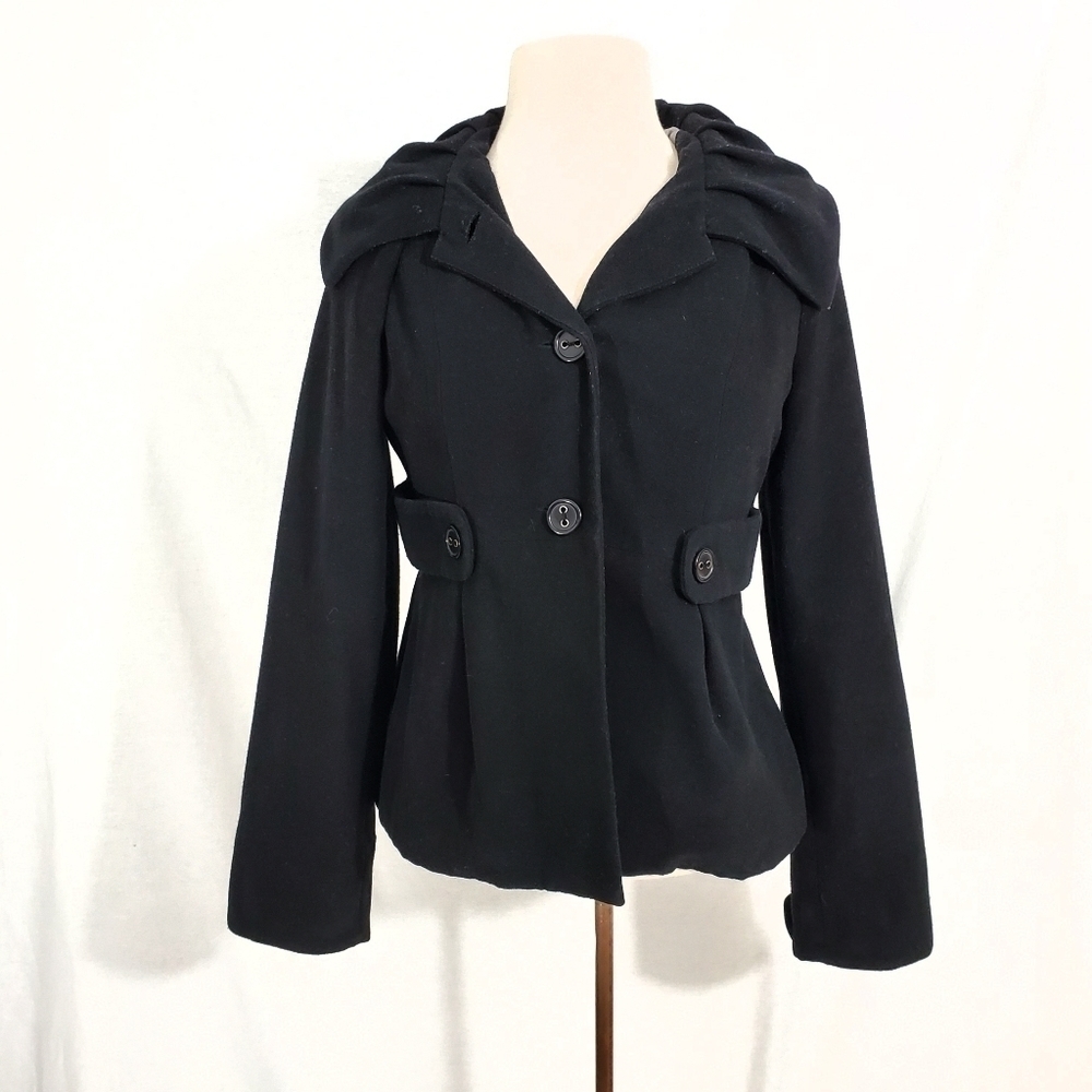 B's Closet Black Foldover Collar Pea Coat